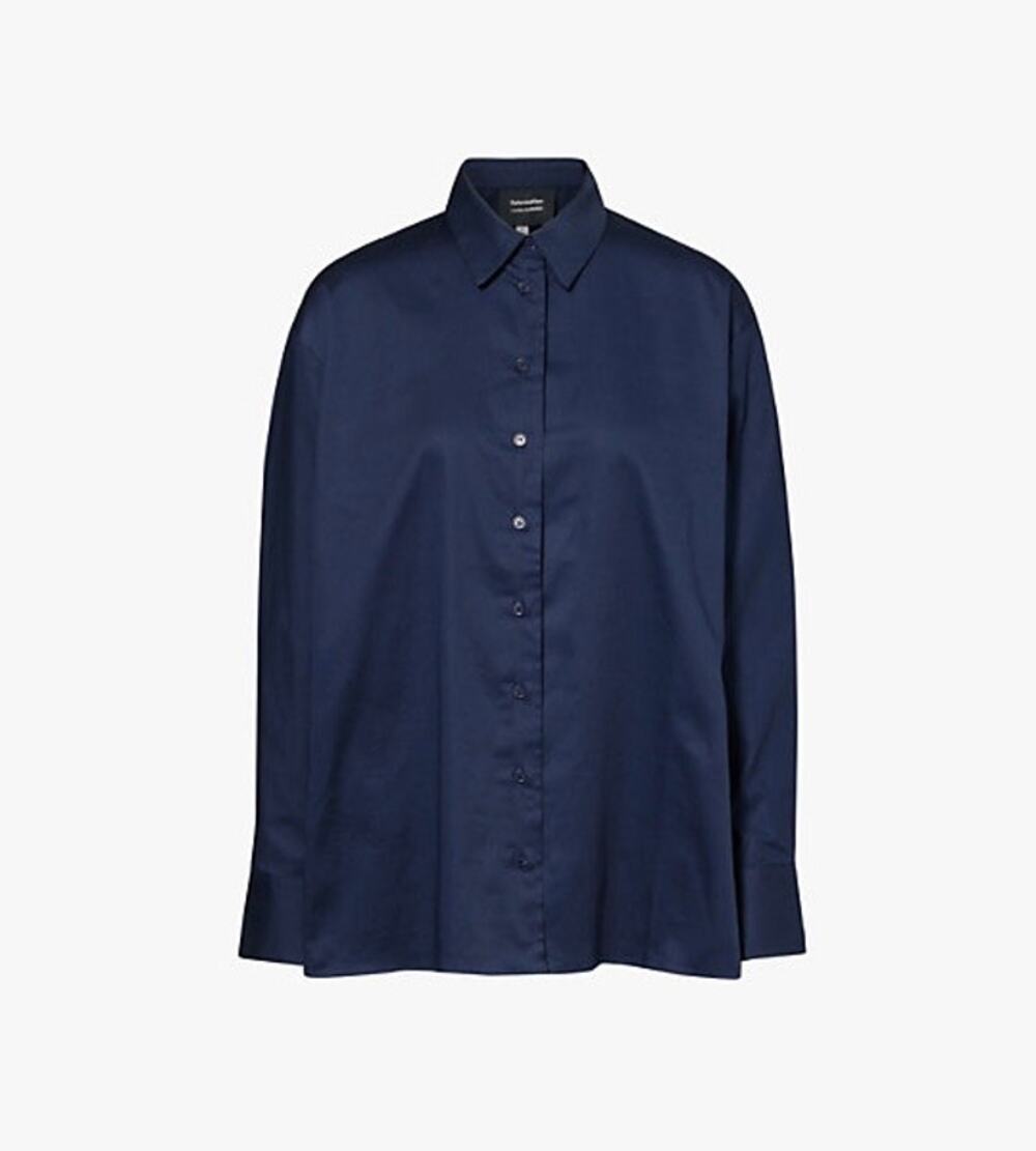 Reformation x Laura Harrier Collins Long Sleeve Button Down Shirt Navy Blue US 6